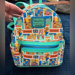 Disneyland Loungefly Teal Orange Retro Backpack with Stamp Pattern